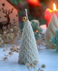 Bougie sapin feuilles blanche