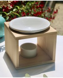 Wooden Incense Burner with White Bowl