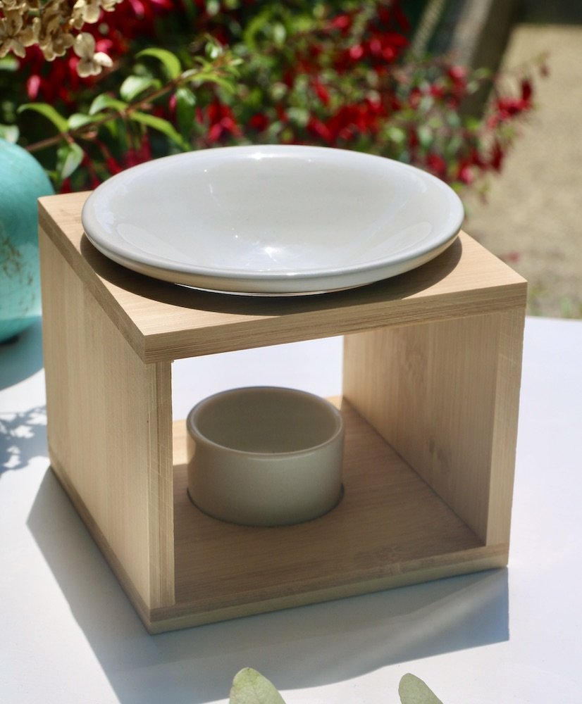 Wooden Incense Burner with White Bowl